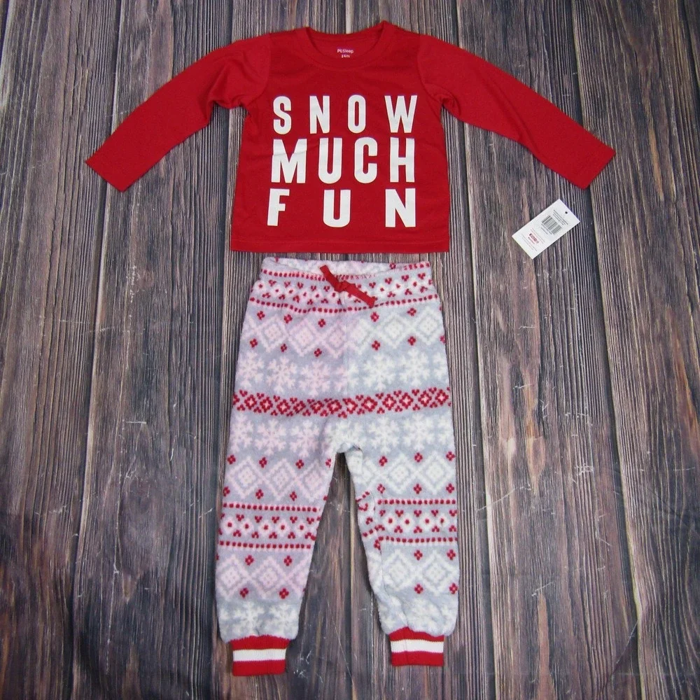 Petit Lem Toddler Pajama Set 24 Months Snow Much Fun Holiday Winter Sleepwear